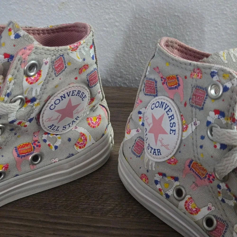 Converse Chuck Taylor All Star Llama Print High Top Sneakers Grey Pink Kids 12